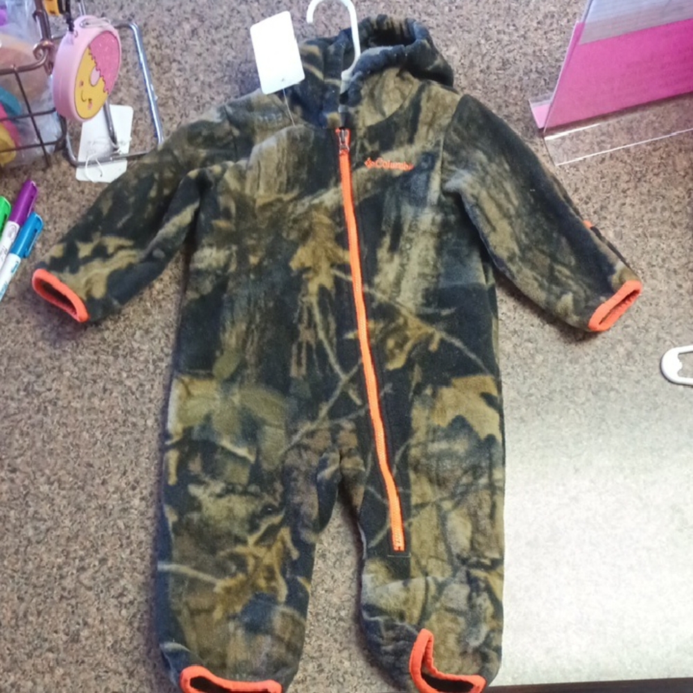 Columbia Kids' Forest Camo One Piece with Bright Orange Trim